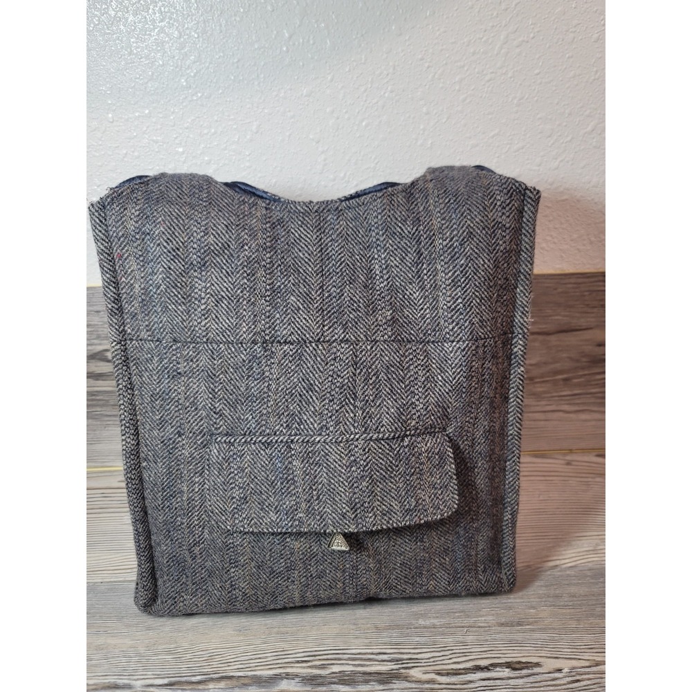 Vintage Bret Lawrence London tote bag gray herringbone Tweed wool 1970's-80's